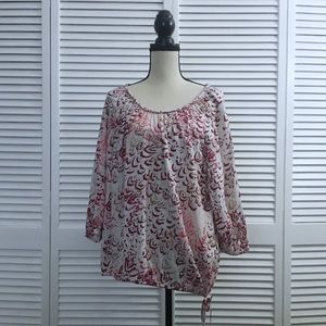 Lucky Brand Braided Neckline Tie Waist Blouse